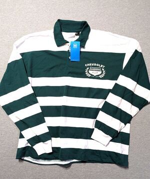 Chevrolet Green and White Striped Long Sleeve Rugby Polo Shirt XL